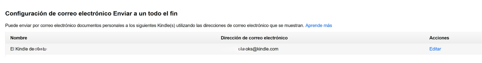 Captura donde aparece el email Kindle.